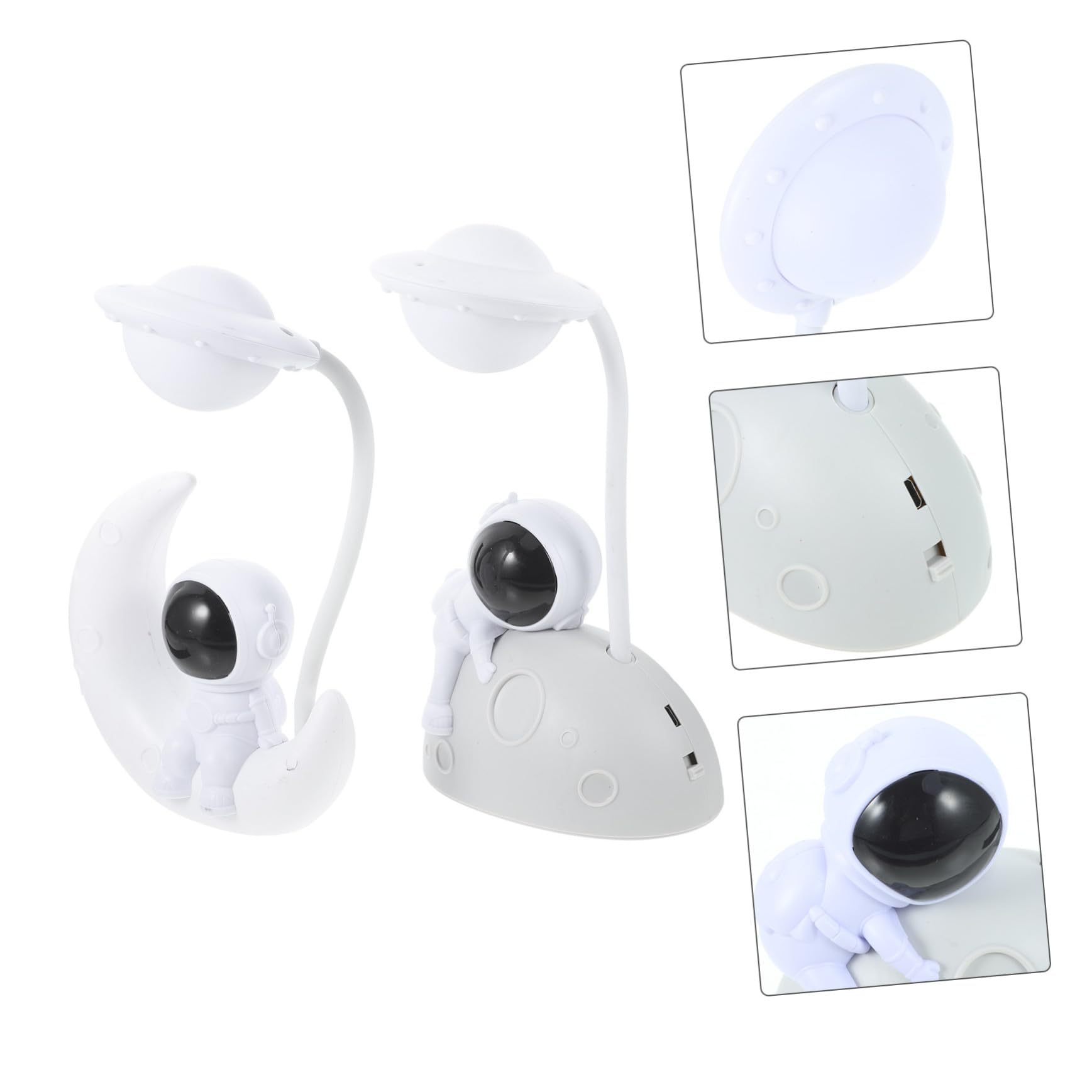 OUNONA Lámpara de Noche Astronauta y Luna LED USB Azul y Plateado, Luz Nocturna Compacta para Dormitorio y Decoración, Set de 2 Piezas para Ambiente Cálido