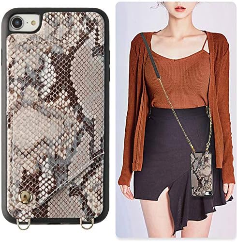 iPhone 8 Crossbody case, JLFCH iPhone 7 Wallet case with Card Slot Holder Chain Strap Protection for Apple iPhone 7 / iPhone 8 / iPhone SE, 4.7 inch - Snake Print Khaki