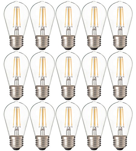 15PACK S14 2W LED Ampoule de Filament Forme classique sphérique,220V E27 Culot, Blanc Chaud 2700K, Angle de Faisceau 360°, Equivalent à 20 Watt