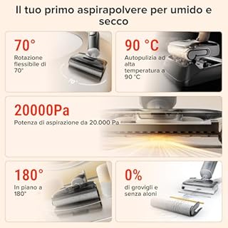 roborock F25 GT Aspirapolvere e Lavapavimenti Senza Fili, Pulizia Completa 20 kPa, Autopulizia ad Alta Temperatura fino a 90 °C, Inclinazione 180°, Pulizia a Doppio Bordo per Pavimenti