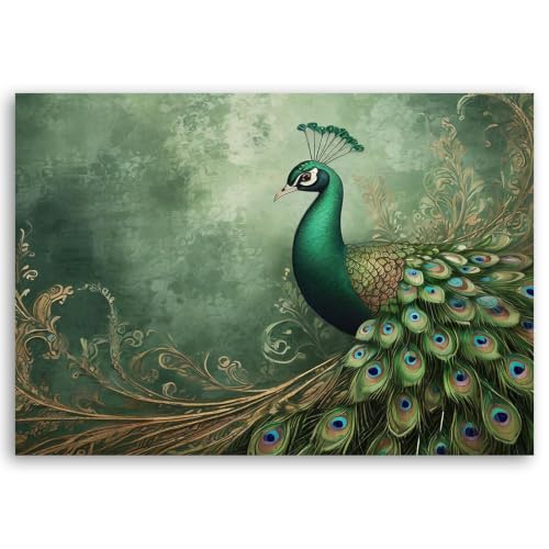 Pintura estilo vintage de pavo real impresa en lienzo para decoración interior de hogar
