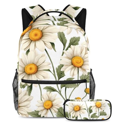 Ensemble cartable marguerites grand sac à dos et trousse scolaire pour étudiants