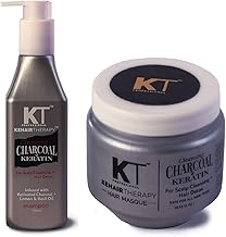 KEHAIRTHERAPY KT Professional Charcoal Keratin Protein Shampoo 250ml + Charcoal Hair Masque 250ml Combo (Pack Of 2) For Dandruff Control