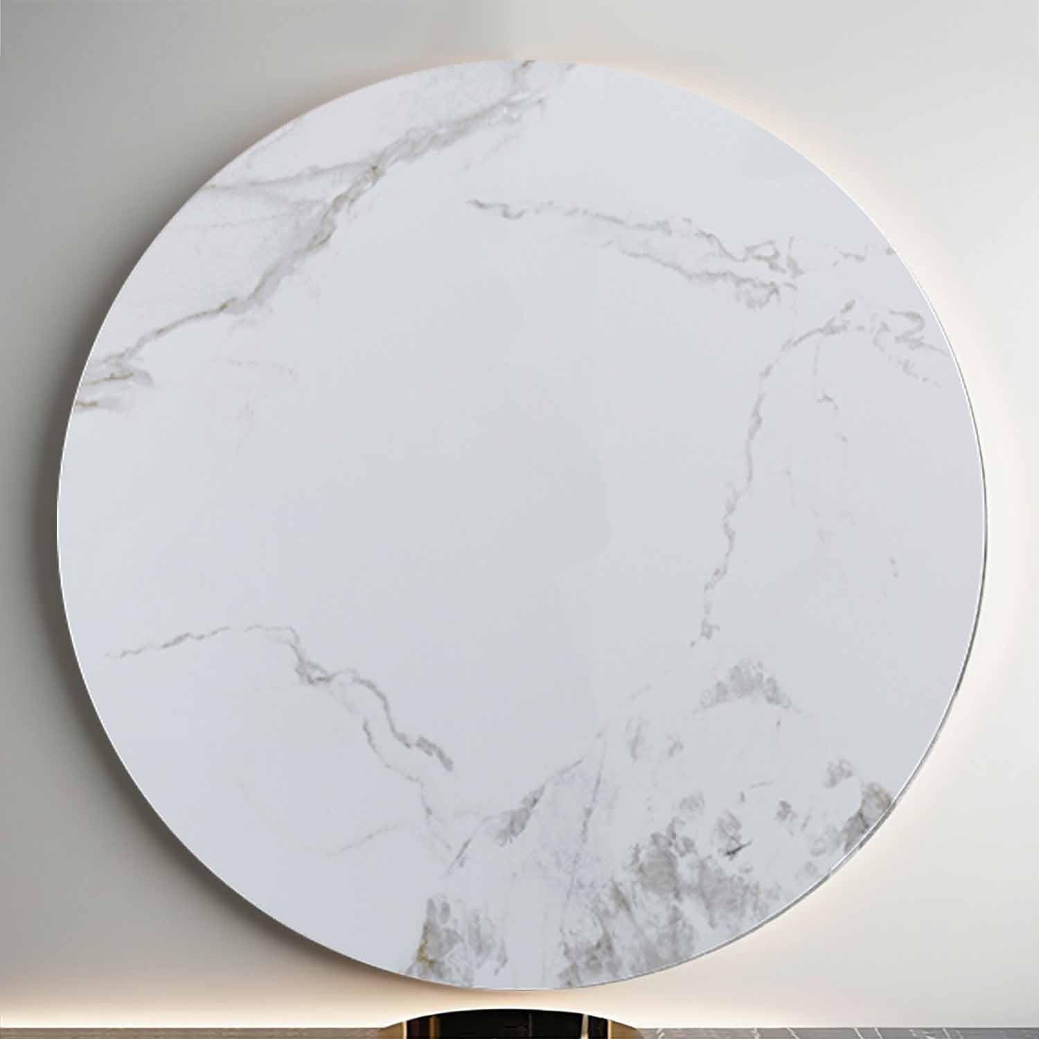 Large Round Lazy Susan Turntable, Sintered Stone Serving Tray, Marble Texture Centerpiece with Silent Rotating Base, for Dining, Kitchen, Coffee Table, Outdoor Party(80 * 80cm, Natural)