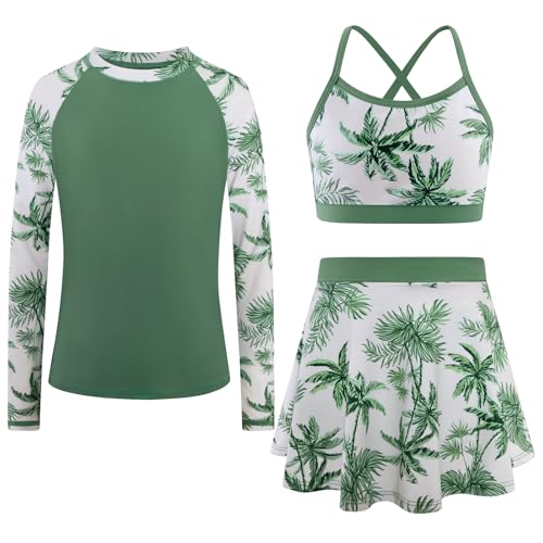 Girls Swimsuit Long Sleeve Swim Shirt 3 Piece Rash Guard for Girls Bathing Suit with Boyshorts