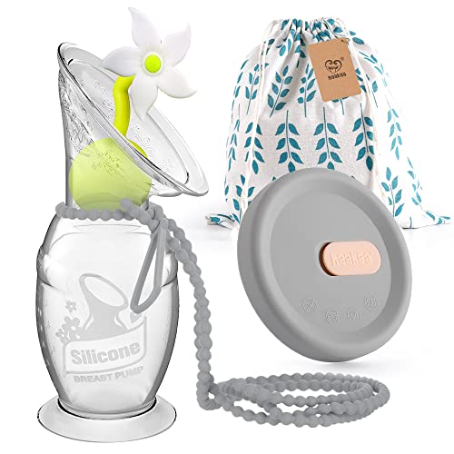 haakaa Manual Breast Pump 100ml with Flower Stopper, Silicone Lid & Silicone Strap Set Breastfeeding Essentials