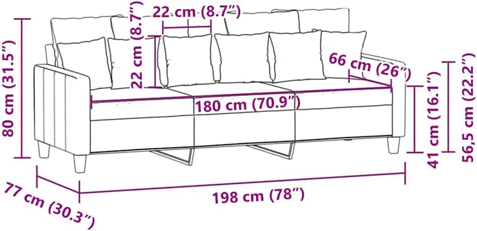 3-Seater Sofa Light Grey 100% Polyester Fabric Living Room Furniture