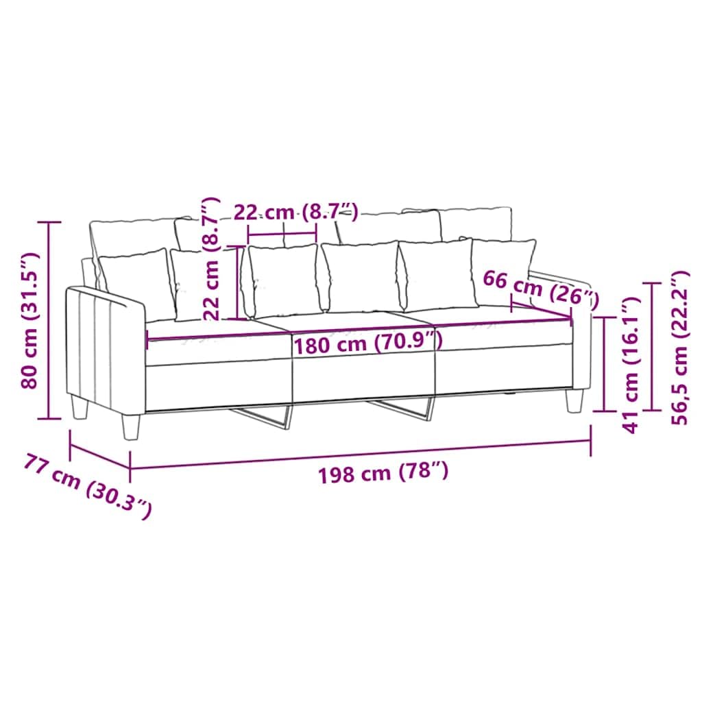 Sofá de 3 plazas de Tela Gris Oscuro 180 cm, Sofá Tapizado para Salón