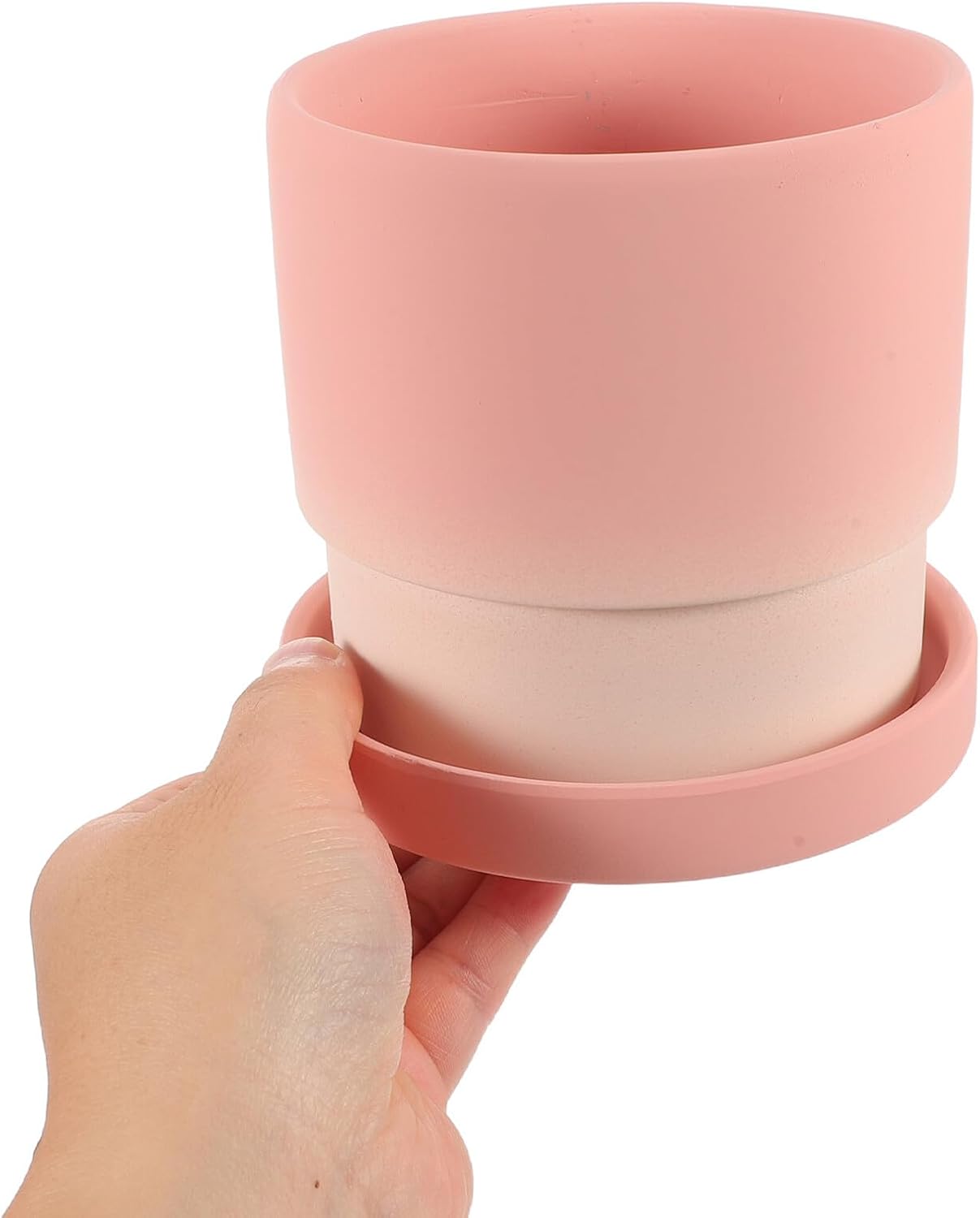 DOITOOL 2pcs Gradient Ceramic Succulent Planter Pots with Drainage Holes and Saucer, Medium and Small Terracotta Style Clay Flower Pots for Indoor Desk Plants and Succulents