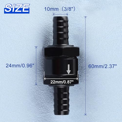 SPEEDWOX Rückschlagventil für Kraftstoff, 10 mm, Aluminium, 2 Anschlüsse, Schwarz, 6 Stück