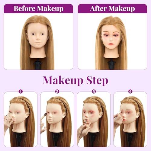 mannequin head with 80 real human hair - 28 inch makeup cosmetology hairdressing training head practice doll head manikin styling head braiding mannequin head