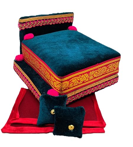 Image of RD Handicraft Thakur Ji Bed, Laddu Gopal ji Bed, Bal Gopal ji Bed with Blanket Silk All Purpose Bed |Morpankhi (17x16x10 cm)