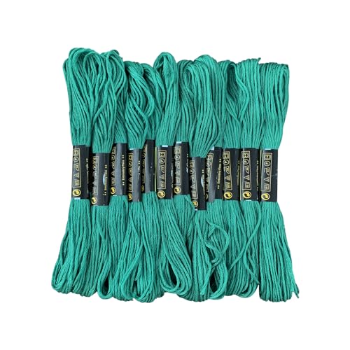 12 Skeins Embroidery Floss Green Color, Friendship Bracelet String Cross Stitch Embroidery Thread Floss Bracelet Making Yarn, Craft Floss（Green）