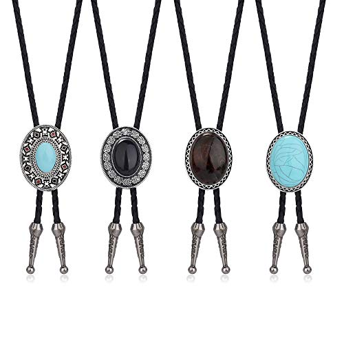 Thunaraz 4Pcs Bolo Tie for Men Leather Necktie Handmade Round Shape Bolo Tie Halloween Costume Accessories Necktie