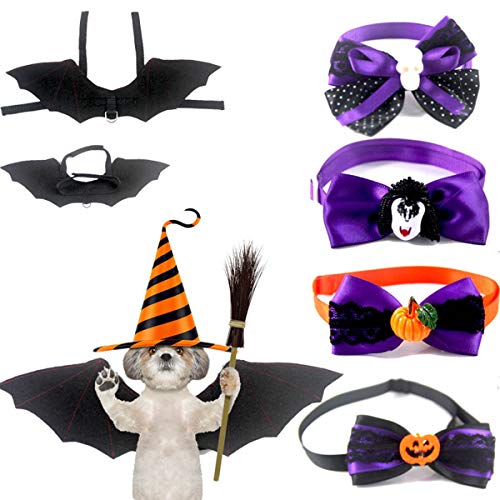 最安値 ハロウィンペット アクセサリー ネクタイ 犬 猫 首輪 パーティー コスプレ ペット装飾 コウモリ カボチャ かわいい おもしろい 調節可能 小型 ペット用品 5点セット Zk1224 S パープル の価格比較