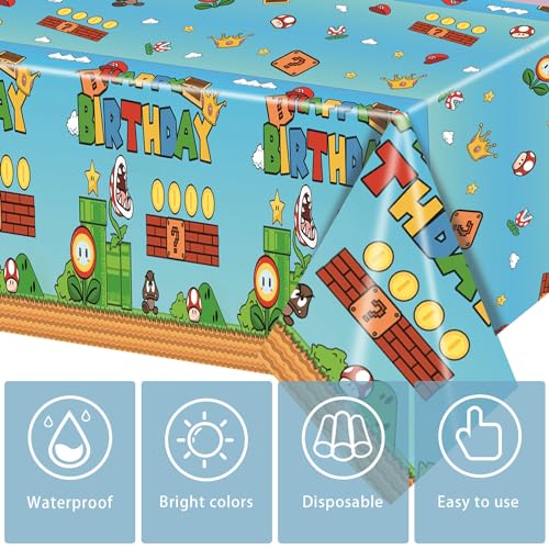 Userten SK0529TC-MAR 2Pcs Super Brothers Adventure Party Tablecloths 108 X 54 Inches Video Game Plastic Table Cloth Fits For Mario Theme Boy Birthday Party Decoration Disposable Tablecovers Decor Supplies thumb #3