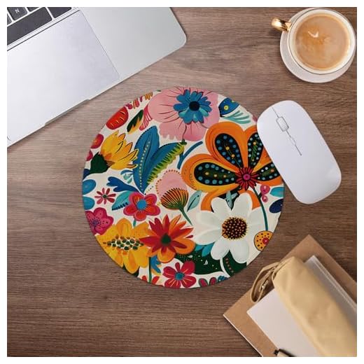 Modern Colorful Floral Mouse Pad,Flower Mousepad for Desk Home Office Dorm Computers Laptop Accessories,7.9x7.9 Inch