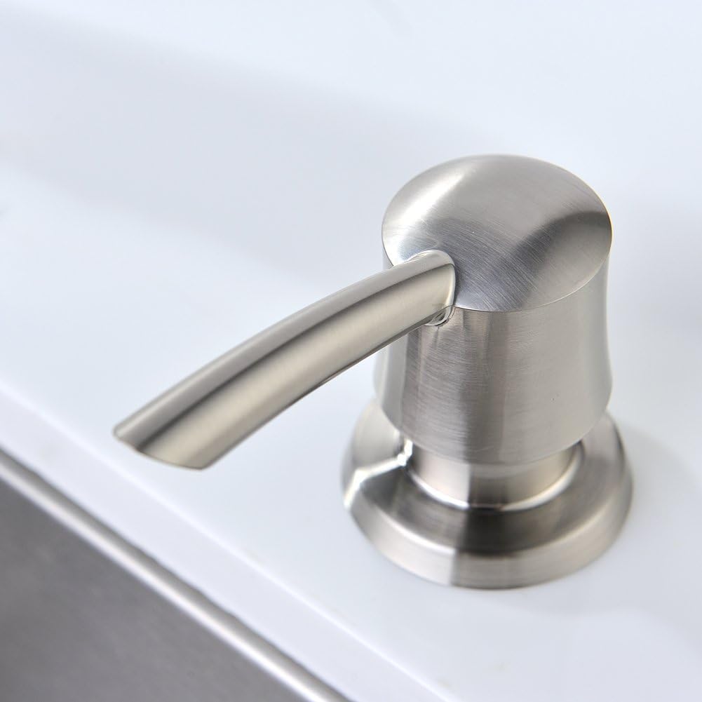Deck Mount Kitchen Sink Soap Dispenser, 360° Swivel Self-Priming Pump, 47.2" Silicone Tube, Top-Refill 500ml Capacity | Fits 0.79"-1.38" Bottles for Dish Soap/Hand Soap/Lotion Brushed Nickel image 2