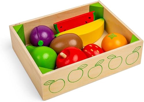 Bigjigs Toys Caja de frutas de madera - Comida para jugar y juguetes de rol