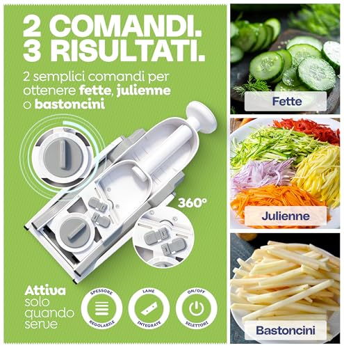 Purpurio Katana Pro 10 In 1™ Mandolina Per Verdure Professionale - Affettatrice Manuale Verticale Con Lame In Acciaio Inox - Taglia Verdure Con Spessore Regolabile - Mandolino Affetta Ortaggi (Grigio) - 6