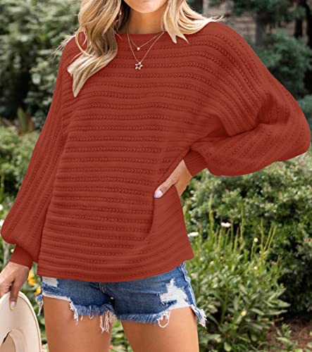 Zesica Women's Fall Casual Long Sleeve Crew Neck Cable Knit Loose Pullover Sweater Jumper Top,Rust,Small #TOP6