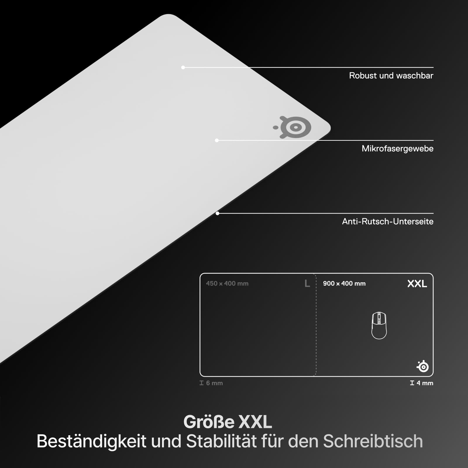 SteelSeries QcK Heavy Gaming Mousepad - Thicker, Non-Slip Silicone Rubber Base, Peak Tracking, Optimized for Gaming FPS, MOBAs, RTS, MMO - XXL Size 900 mm x 400 mm x 4 mm - White