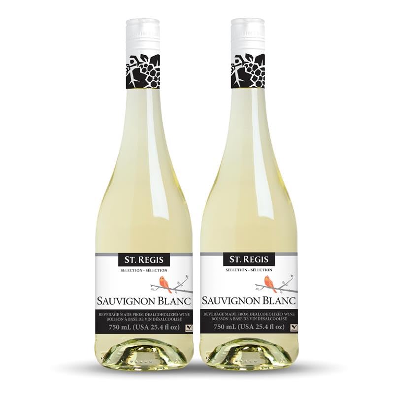 ST. REGIS Non-Alcoholic Sauvignon Blanc - Low Calorie, Low Sugar - Crisp and Refreshing Tropical Fruity Rich Flavor from Germany Vineyards - 25.4 Fl Oz / 750ml (2 Pack)
