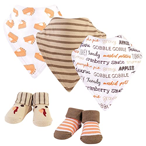 Image of Hudson Baby Unisex Baby Cotton Bib and Sock Set, Pumpkin Pie, One Size