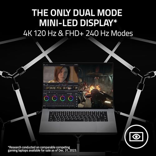 Image of Razer Blade 16 Gaming Laptop: NVIDIA GeForce RTX 4070 - Intel Core i9-14900HX 14th Gen CPU - 16 inch Dual Mode Mini LED Display - 32GB RAM - 2TB SSD - Windows 11 - Snap tap - Mercury