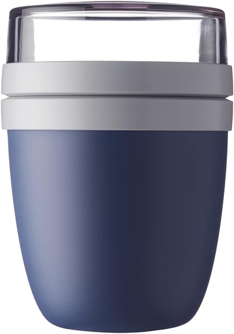 Soko 2-Tier Lunch Pot, Oats-Yogurt Overnight Container with Lids, Portable Breakfast On The Go Cup/Jar, Airtight Storage Bowl, Kitchen Healthy Eating Food for Salad, Cereal, Fruit, Milk - Dark Blue