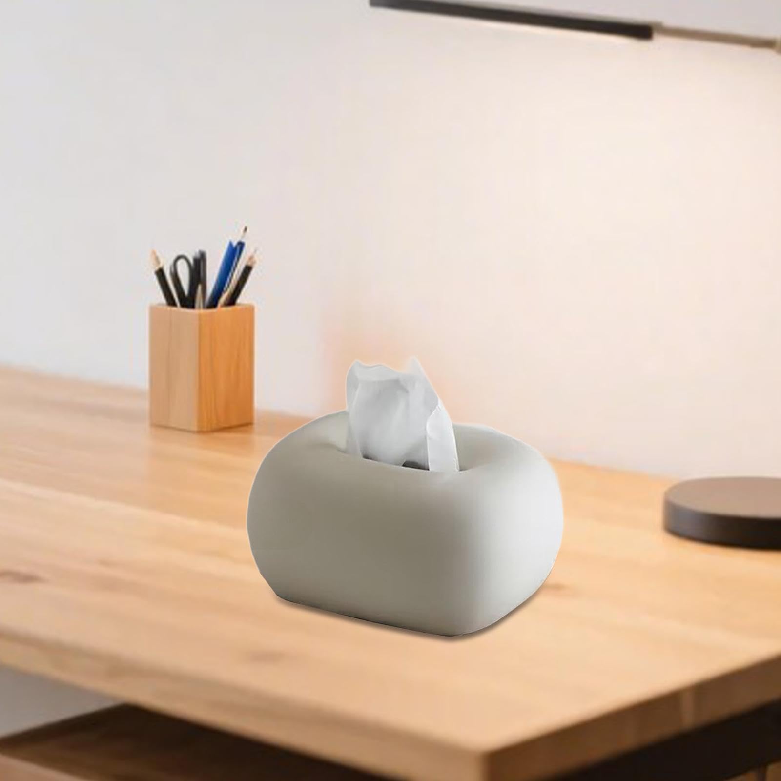 Porta Fazzoletti Scatola Fazzoletti Organizer Ceramica Copri Fazzoletti Napkin Dispenser con Apertura Ampia E Superficie Liscia Adatto a Soggiorno Cam, Bianco