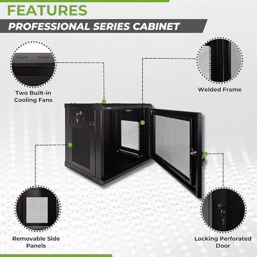 Image of NavePoint 9U Server Rack Enclosure - 17.7 inch Deep, Wall Mount Network Cabinet with Locking Perforated Door, 19 inch IT Equipment Compatible, Network Rack, Removable Side Panels, Black