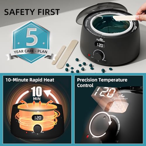 Lifestance Waxing Set Professionell, Wachswärmer Wachs Haarentfernung mit 400g Wax, 20 Wachsstäbchen, 10 Augenbrauen Stäbchen, ein Vor- und Nachbehandlungslosion, 5 Papierringe