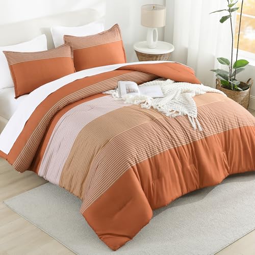 Litanika Pumpkin Comforter Set Twin/Twin XL - 2 Pieces Lightweight Pumpkin White Colorblock Stripe Fluffy Bedding Comforter Sets, All Season Bed Set