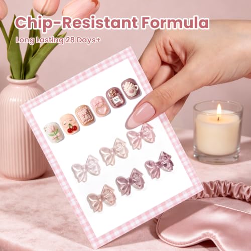 Image of Beetles Pink Gel Polish Set - Clean Girl Pink, 6 Colors Nude Gel Polish Kit with Swatch Card, Bow Nail Art Soak Off Uv Gel Manicure Nail Art Design DIY Home Salon