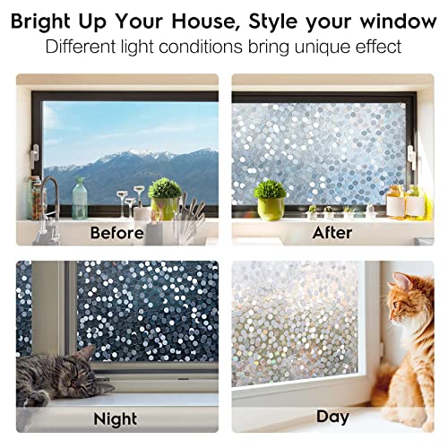 Rabbitgoo Window Privacy Film Rainbow Window Clings Stained Glass Window Decals 3D Decorative Window Coverings, Static Cling Removable Glass Door Window Stickers, Anti-Uv Non-Adhesive 17.5" X 78.7" #TOP2