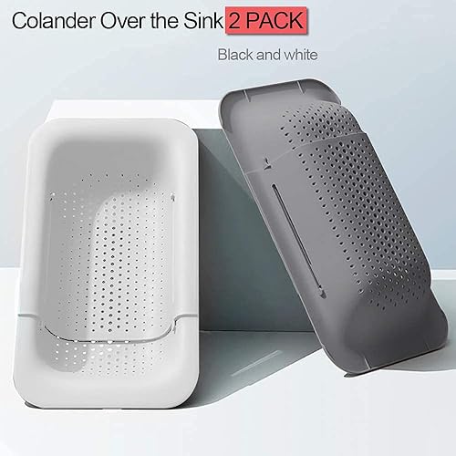 Vista 2 de Coladores y escurridores plegables para fregadero, cesta extensible de plástico para frutas y verduras, cesta escurridor para cocina