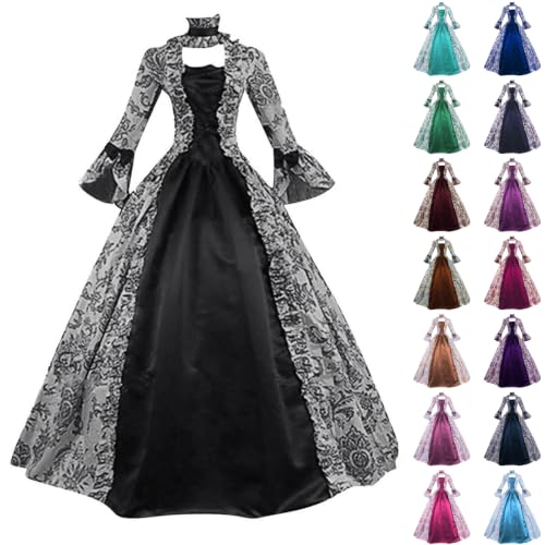 LVOFTJU Renaissance Dress,Victorian Dress Women Historical Halloween Costumes Plus Size Renaissance Gown Gothic Medieval Dresses Vintage Ren Faire 1950s Witchy Vampire Witch Adult,A-Black,L