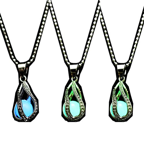 LightOnIt Tear Drop Magical Glow in The Dark Pendant Necklace 3 Pack