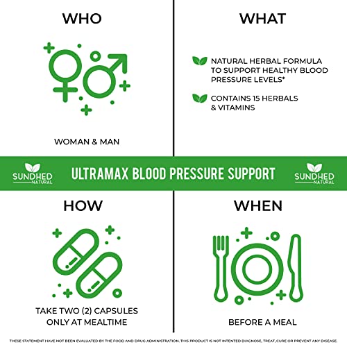 Sundhed Natrual Ultramax Blood Pressure With Bioperine For Enhanced Absorption, Hawthorn Berry Capsules - Multivitamin - 60 Capsules #TOP1