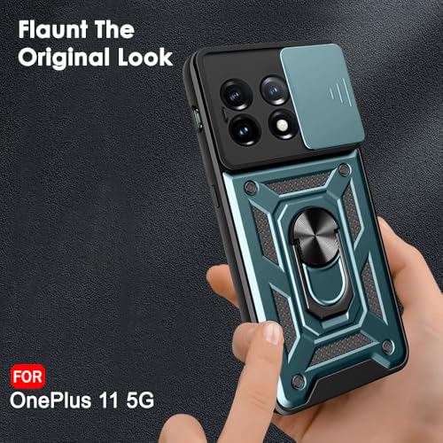 Image of TheGiftKart Tough Armor Bumper Back Cover Case for OnePlus 11 5G | Ring Holder & Kickstand in-Built | 360 Degree Protection Back Case Cover for OnePlus 11 5G (PC & TPU, Sliding Camera Cover, Green)