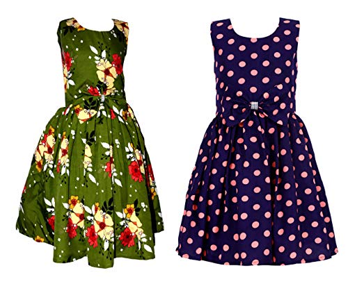 Image of Casual Frock for Baby Girls,Blue Printed and Olive Printed,Pack of 2
