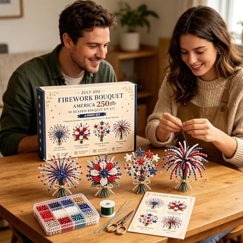 Colección de manualidades con cuentas hechas a mano, ramo de flores patriótico exclusivo 4