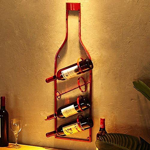 Soporte para 4 botellas de vino en madera y hierro rojo miniatura 1