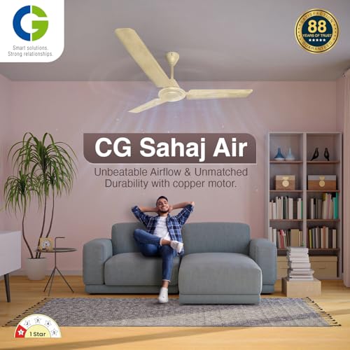 Image of CG Sahajair | High-Speed 1200mm Ceiling Fan | BEE 1-Star | 100% Copper motor | Long Durability | 2 Year Warranty | Powerful Airflow | Double Ball Bearing |Ivory