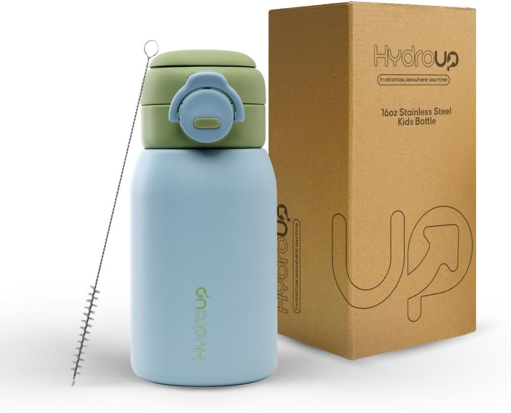 Kids Water Bottle 16oz – Stainless Steel Vacuum Insulated, Leakproof with 2-in1 Straw & Chug Lid, BPA-Free, Durable for School and Sports