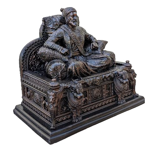 Image of Chatrapati Shivaji Maharaj Rajeshahi Statue for Car Dashboard and Home (Copper Color) (6 inch)