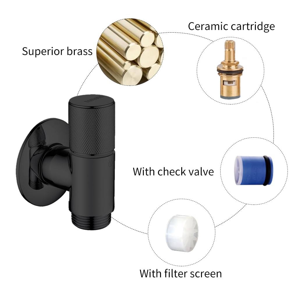 Valvola angolare G1/2" con design ultra sottile per l'uso in spazi ristretti, montaggio a parete, ottone cromato, per lavabo, lavandino (nero opaco)