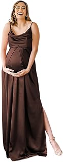 Satin Maternity Dress Spaghetti Straps Cowl Neck Baby Shower Pregnancy Dresses for Photoshoot YMS446