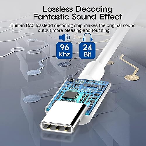 Image of Type C to 3.5MM Audio Jack Connecter, Headphone to USB-C Converter, Earphone to type C Device Splitter Compatible with Samsung, Realme, Motorola, Nothing, Google Pixel Type C Mobile Phones - White